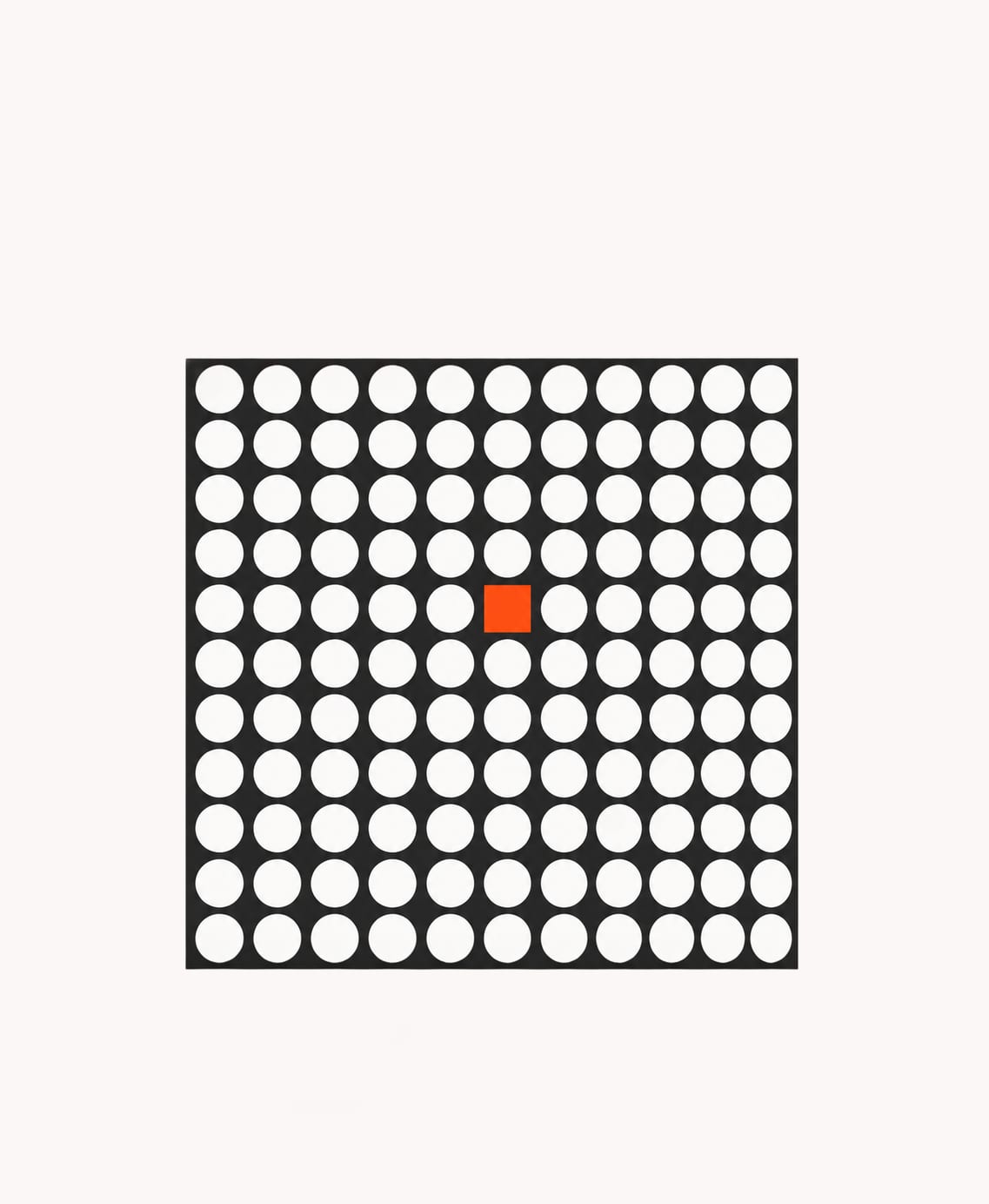 Graphic grid of white dots with a small orange square