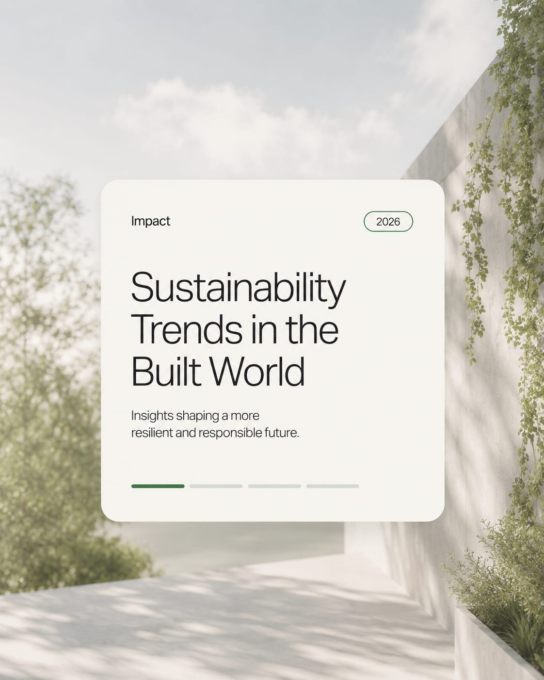 Sustainability trends card against a bright architectural space